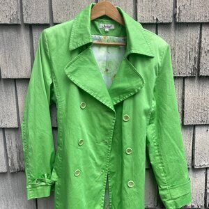 Jessica Trench Coat Jacket Womens Size Large Green Button Spring Dressy